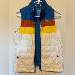 L.L. Bean women’s Multicolor Puffer Vest - Blue, Yellow, White